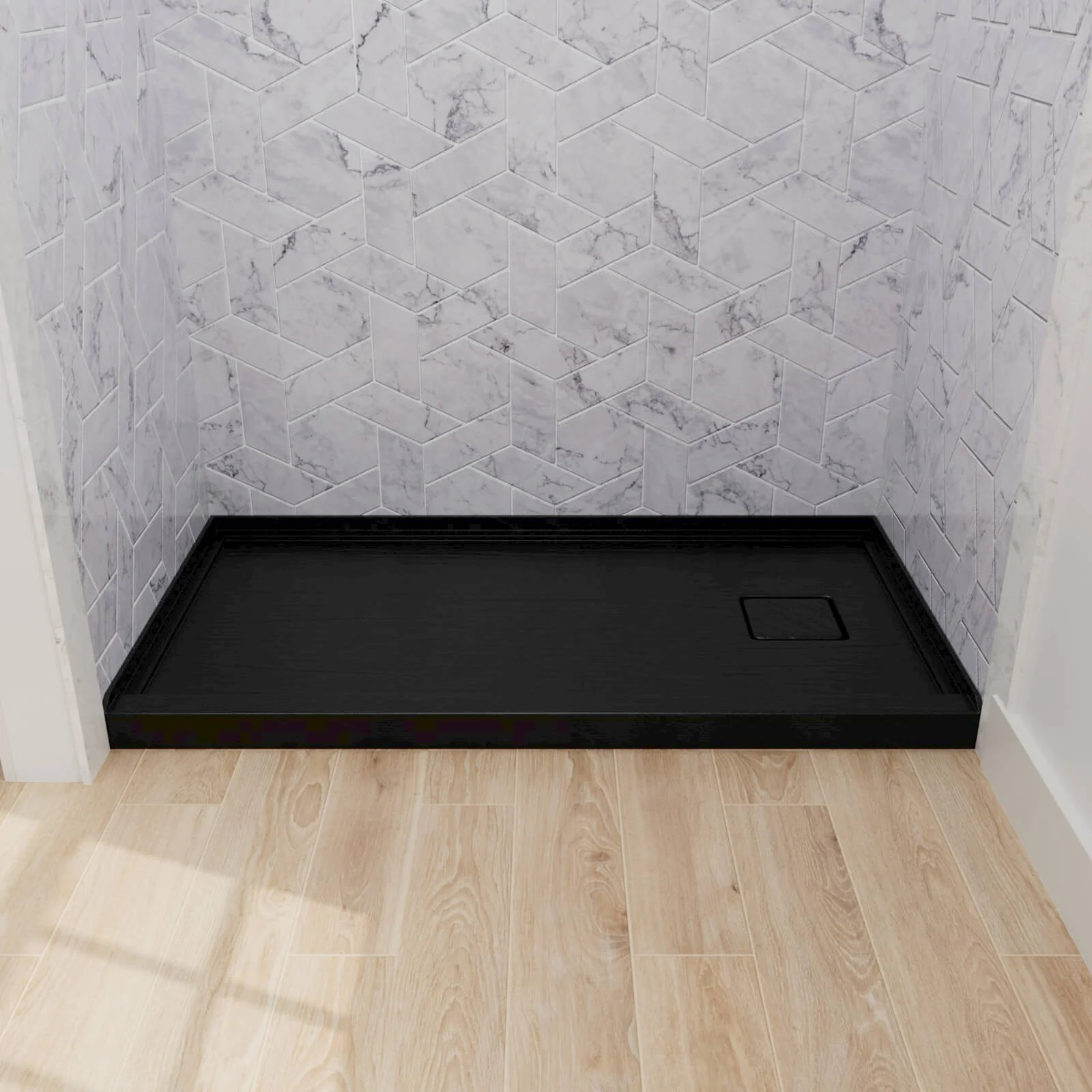 Mokleba 60"x 32" Black Right Drain Shower Pan with Anti-Slip Texture - Image 3