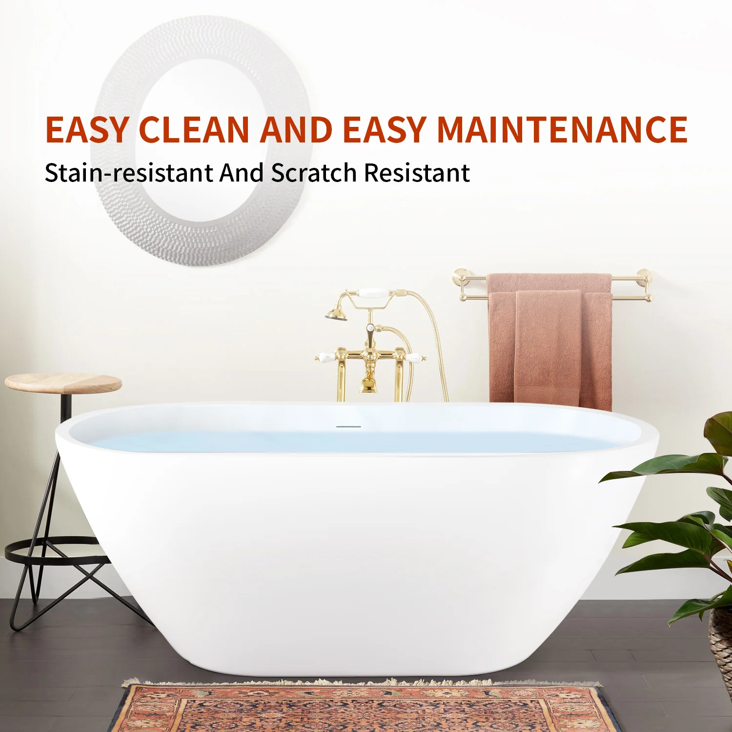 Mokleba 66" x 30" Oval Freestanding Acrylic Bathtub with Overflow and Drain - Image 3