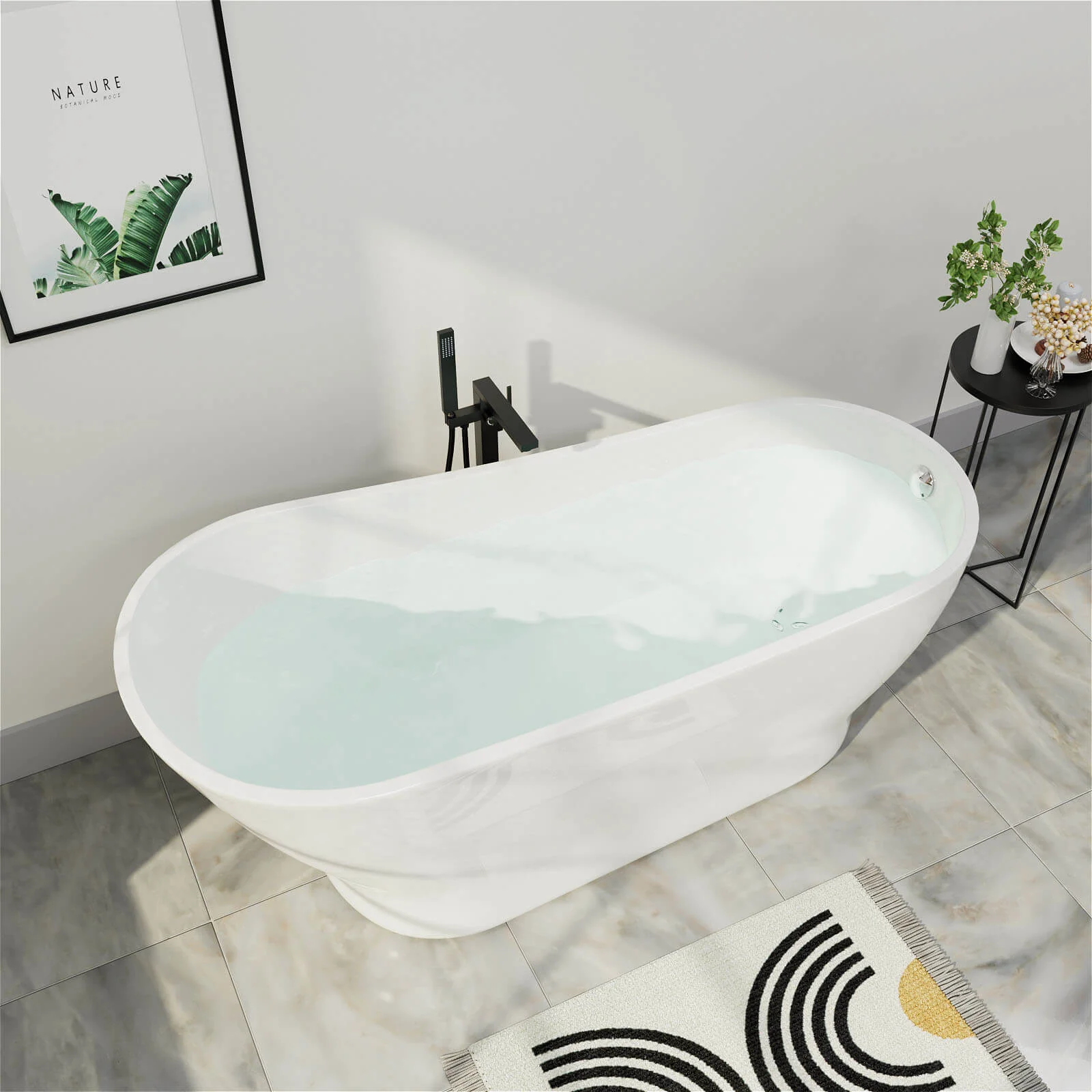 Mokleba 59" Acrylic Single Slipper Tub Curve Shape Freestanding Bathtub - Image 3