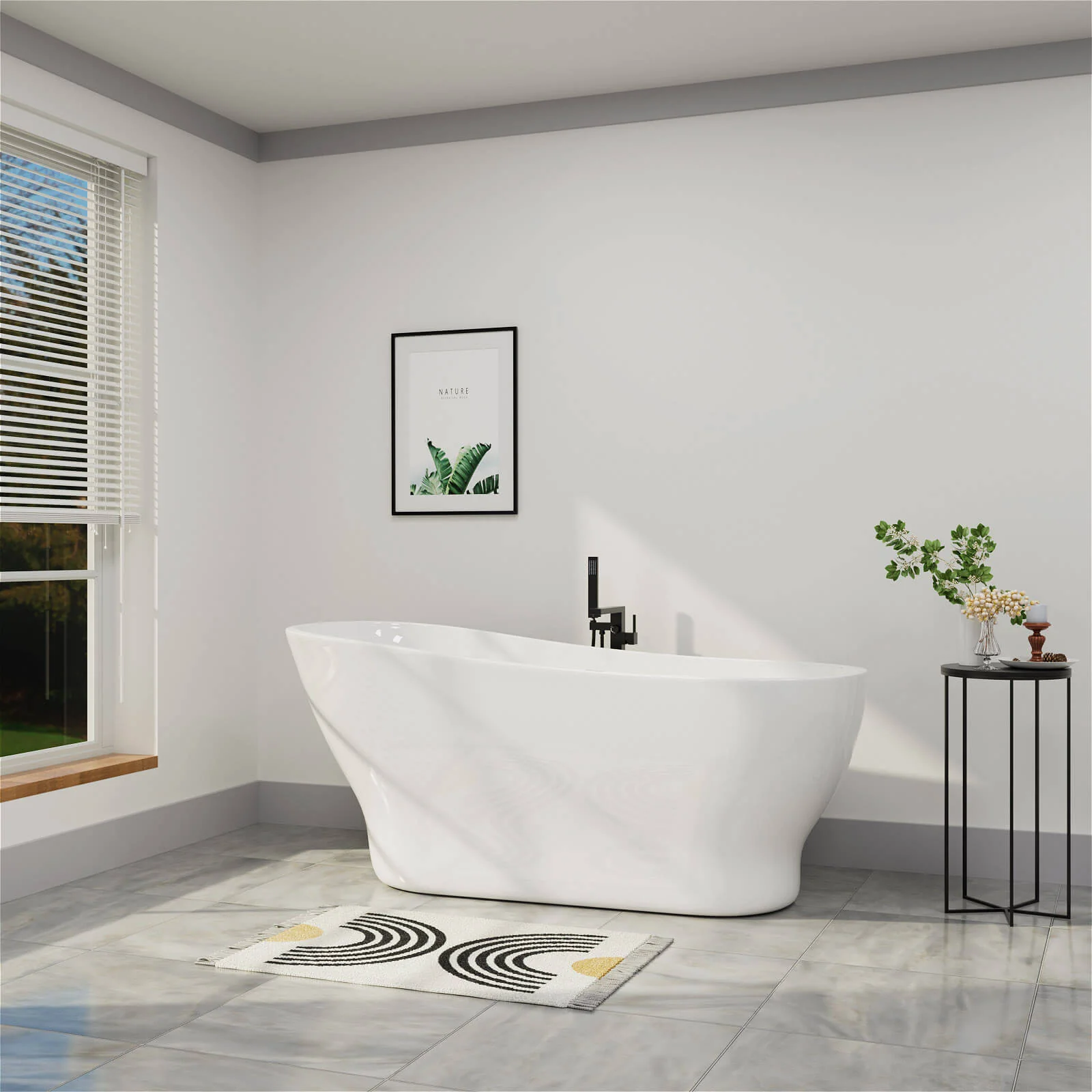Mokleba 59" Acrylic Single Slipper Tub Curve Shape Freestanding Bathtub - Image 5