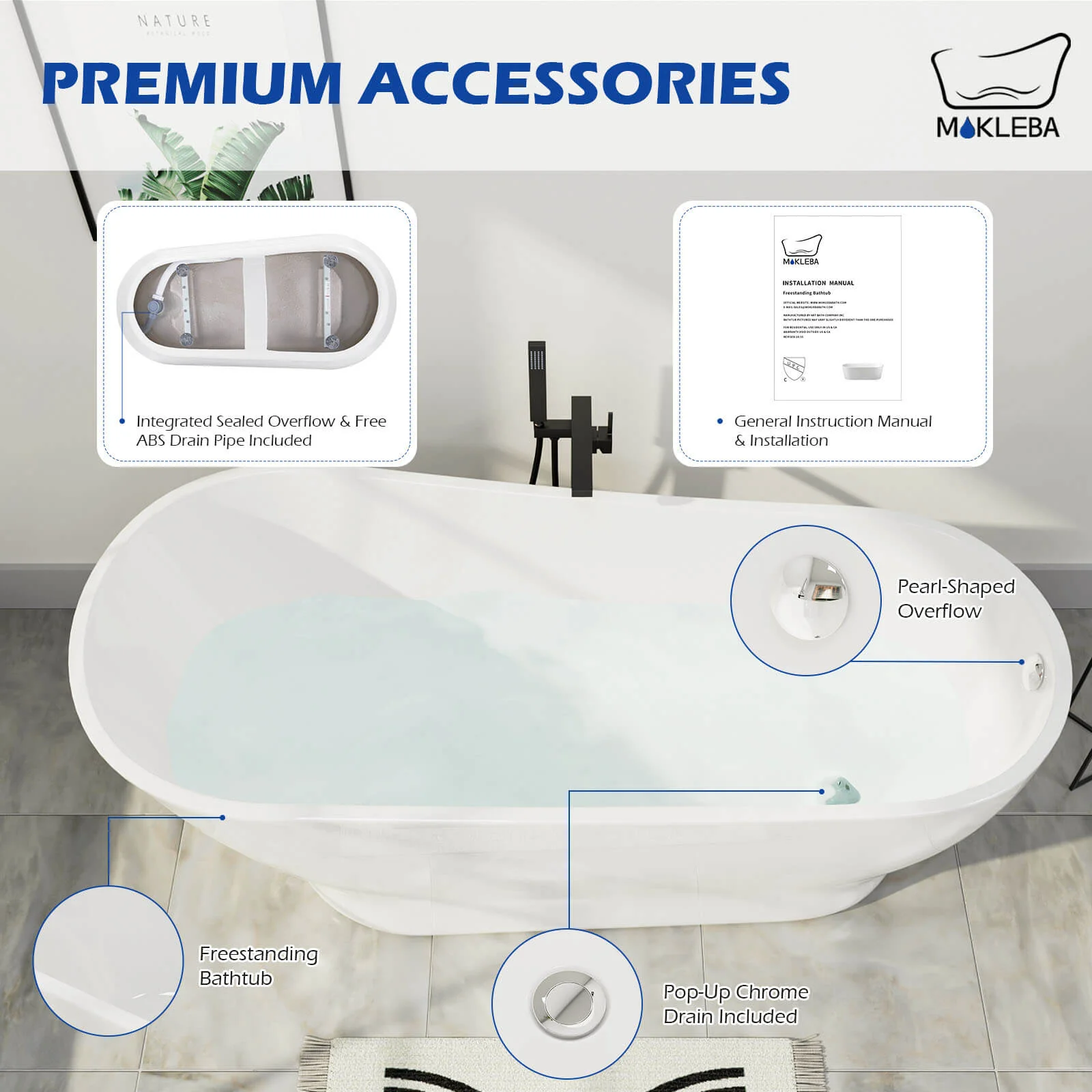 Mokleba 59" Acrylic Single Slipper Tub Curve Shape Freestanding Bathtub - Image 6