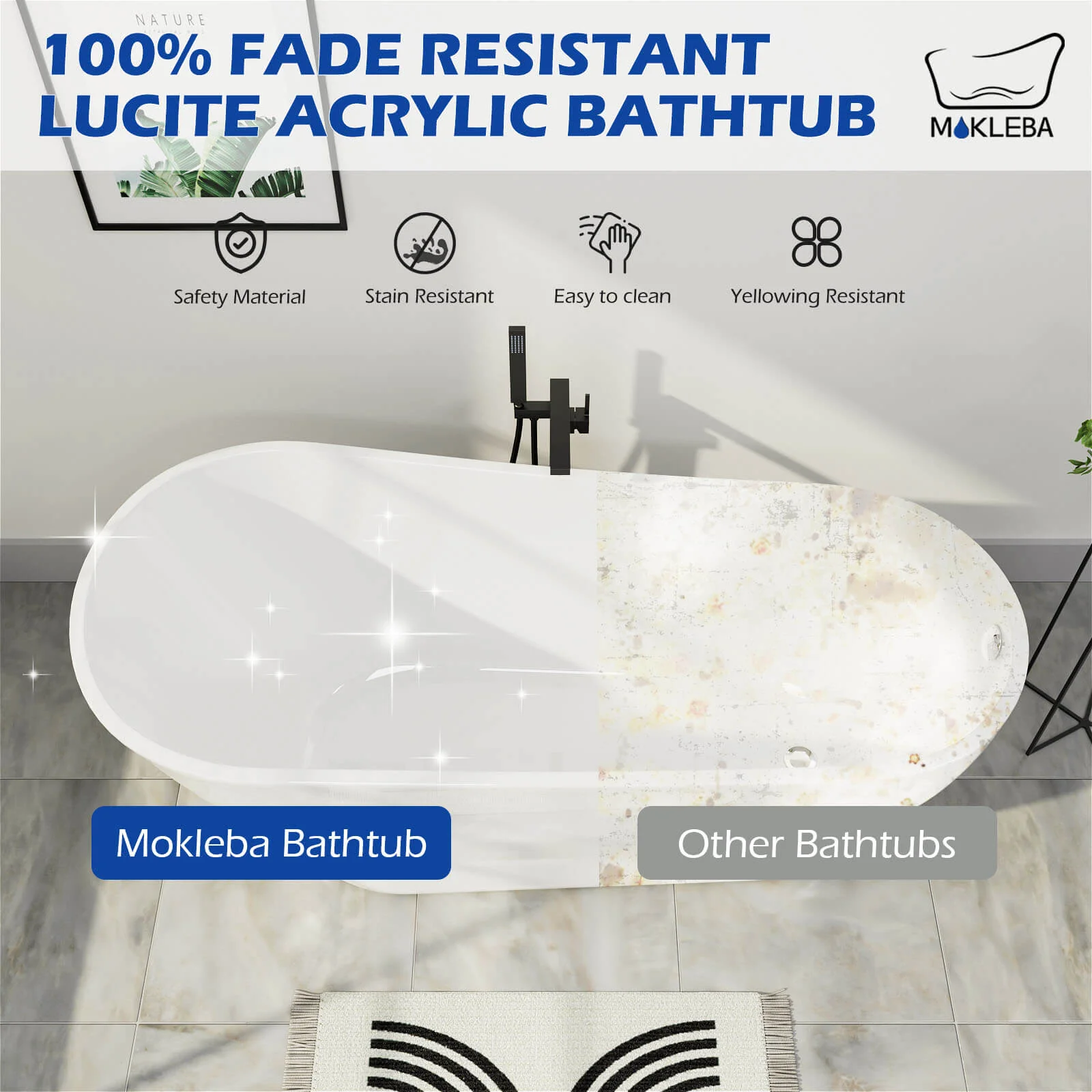 Mokleba 59" Acrylic Single Slipper Tub Curve Shape Freestanding Bathtub - Image 9