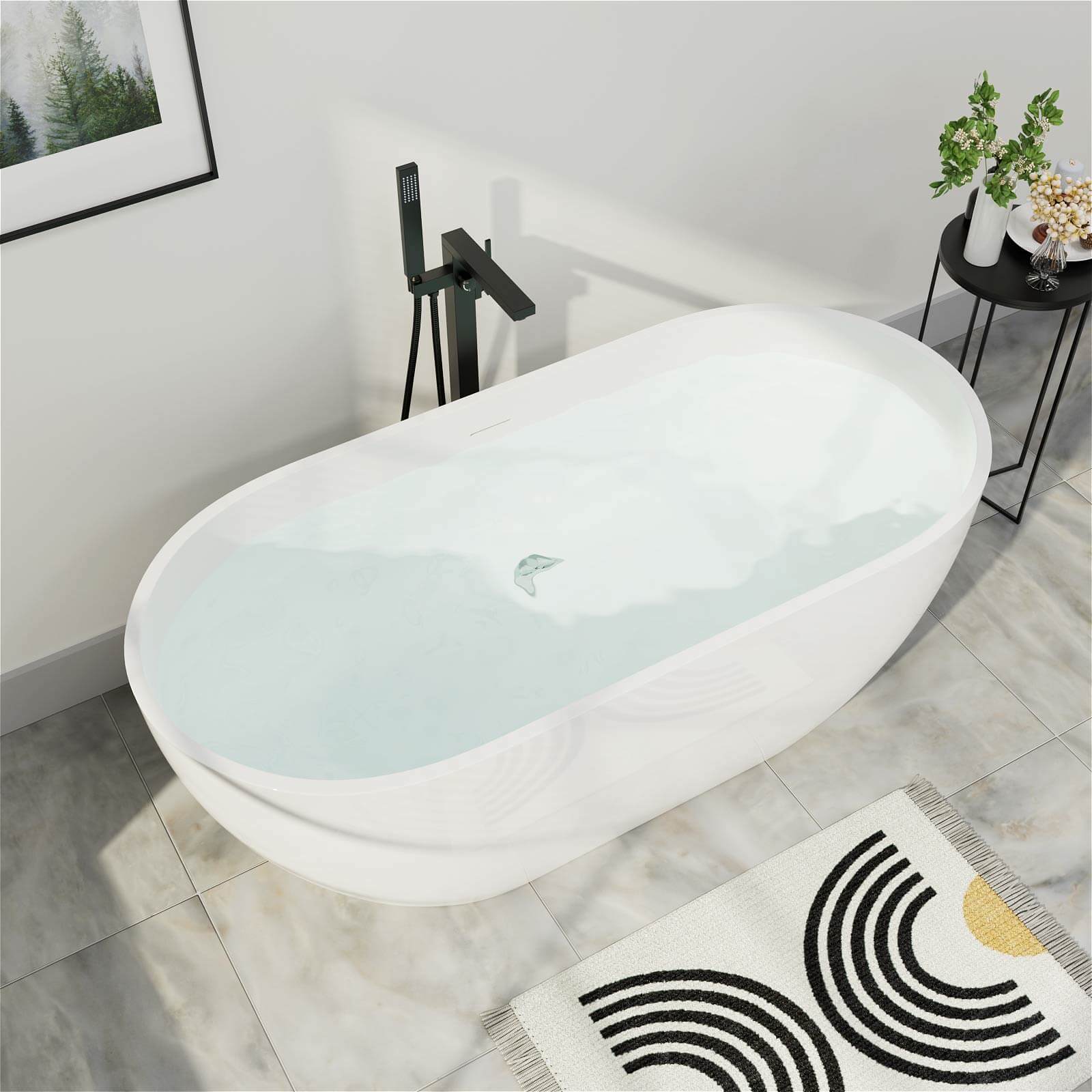 Mokleba 70"x31" Acrylic Oval Shape Freestanding Bathtub - Image 3