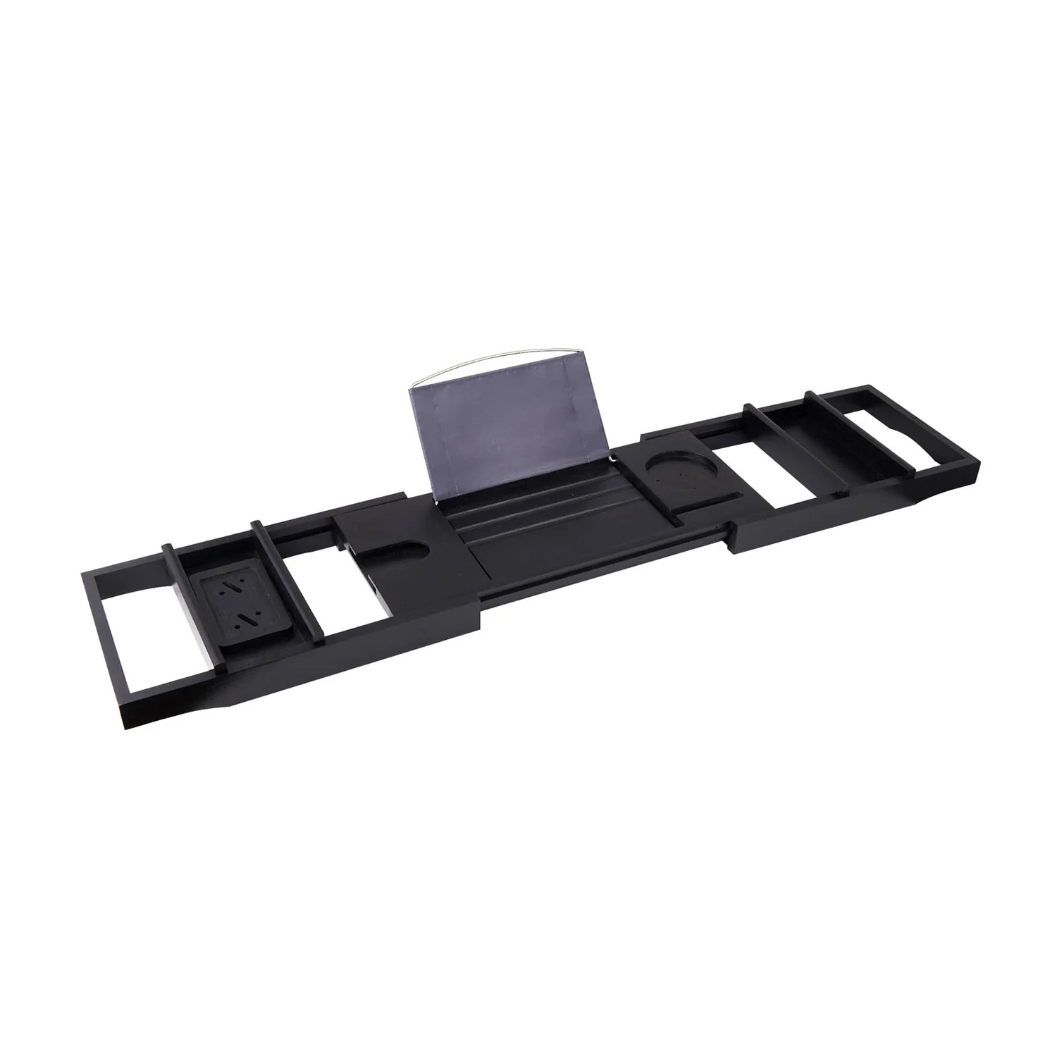 Mokleba Black Bamboo Bathtub Caddy Tray with Soap Tray, Tablet Holder - Image 6