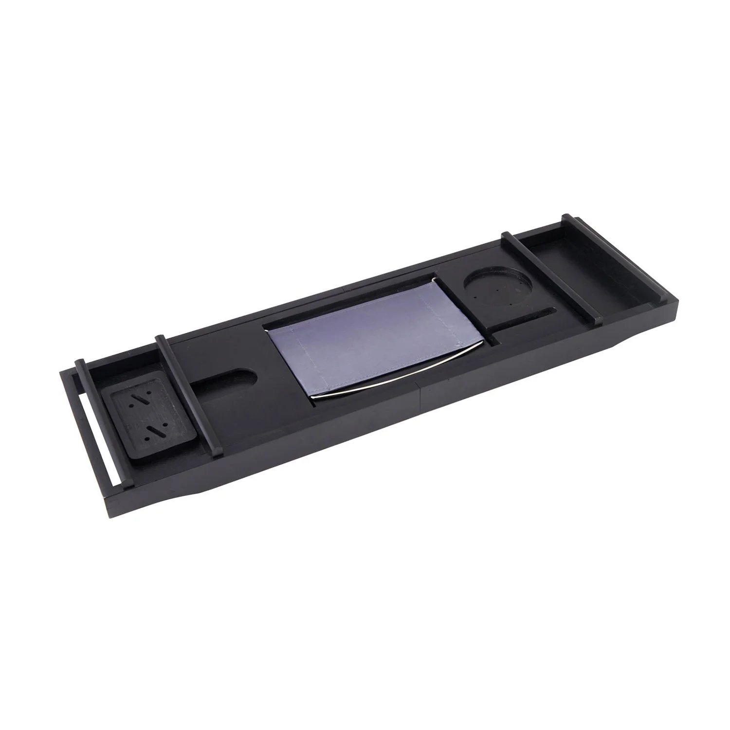 Mokleba Black Bamboo Bathtub Caddy Tray with Soap Tray, Tablet Holder - Image 8