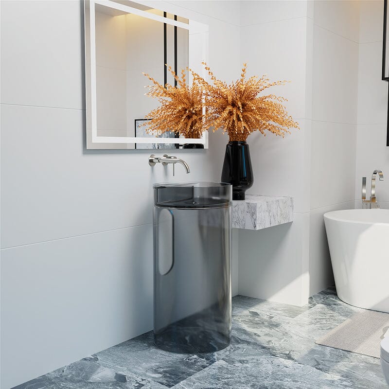 Modern Bathroom Round Basin Pedestal Sink Resin Art Translucent - Image 14