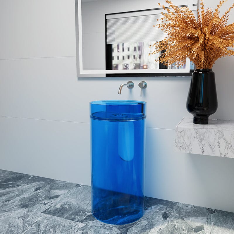 Modern Bathroom Round Basin Pedestal Sink Resin Art Translucent - Image 3