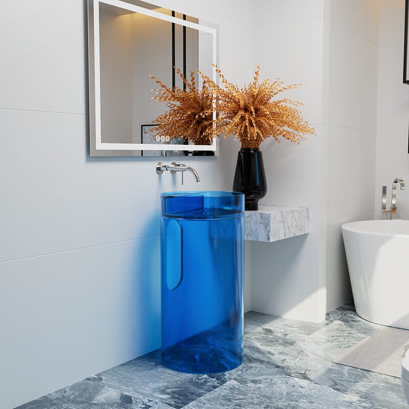 Modern Bathroom Round Basin Pedestal Sink Resin Art Translucent - Image 4