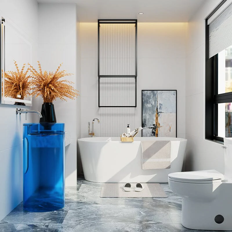 Modern Bathroom Round Basin Pedestal Sink Resin Art Translucent - Image 5