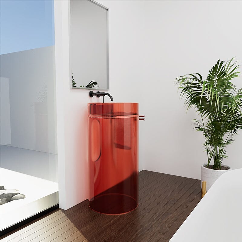 Modern Bathroom Round Basin Pedestal Sink Resin Art Translucent - Image 7