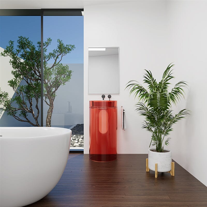 Modern Bathroom Round Basin Pedestal Sink Resin Art Translucent - Image 9
