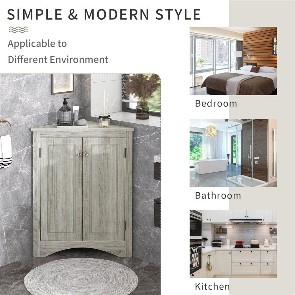 Giving Tree Oak Triangle Bathroom Storage Cabinet with Adjustable Shelves, Freestanding Floor Cabinet for Home Kitchen - Image 5