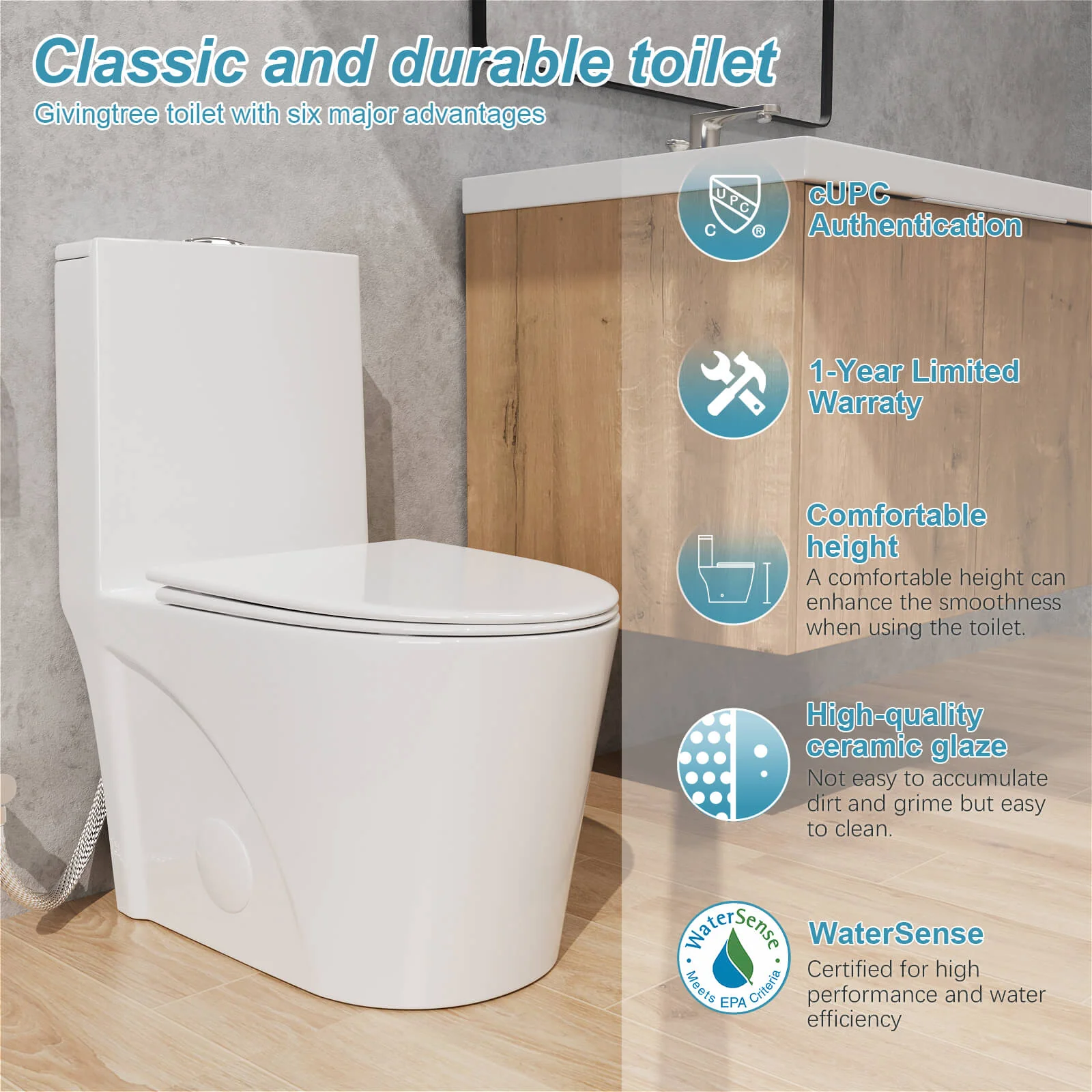 Giving Tree One Piece 1.1GPF/1.6 GPF Dual Flush Elongated Toilet - Image 7