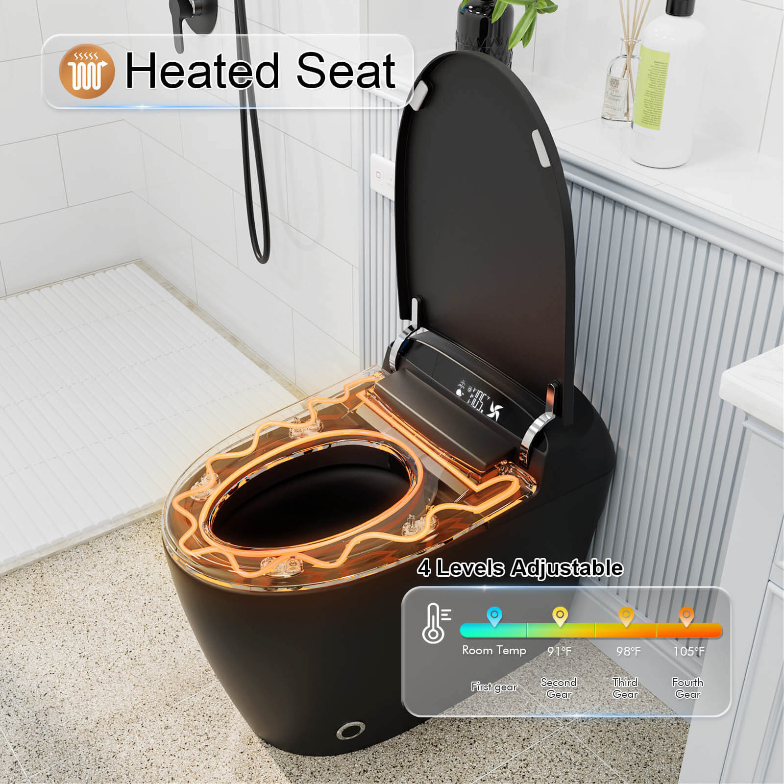 Giving Tree Smart Toilet with Hidden Water Tank, Elongated Bidet Toilet, Low Water Pressure Start, Heated Seat, Mobile Drying & Auto-Flush - Image 10