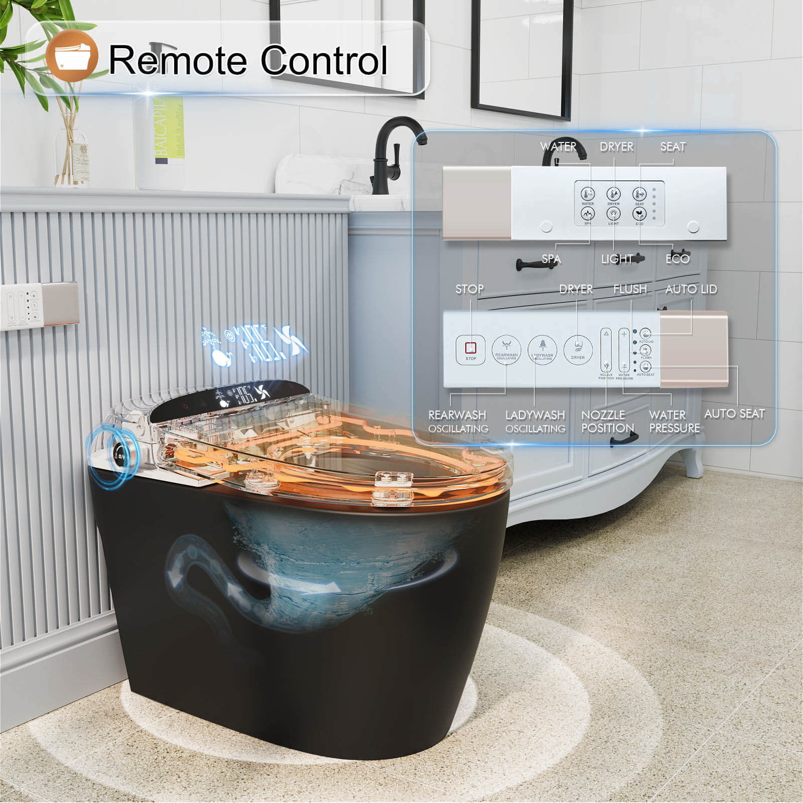 Giving Tree Smart Toilet with Hidden Water Tank, Elongated Bidet Toilet, Low Water Pressure Start, Heated Seat, Mobile Drying & Auto-Flush - Image 13