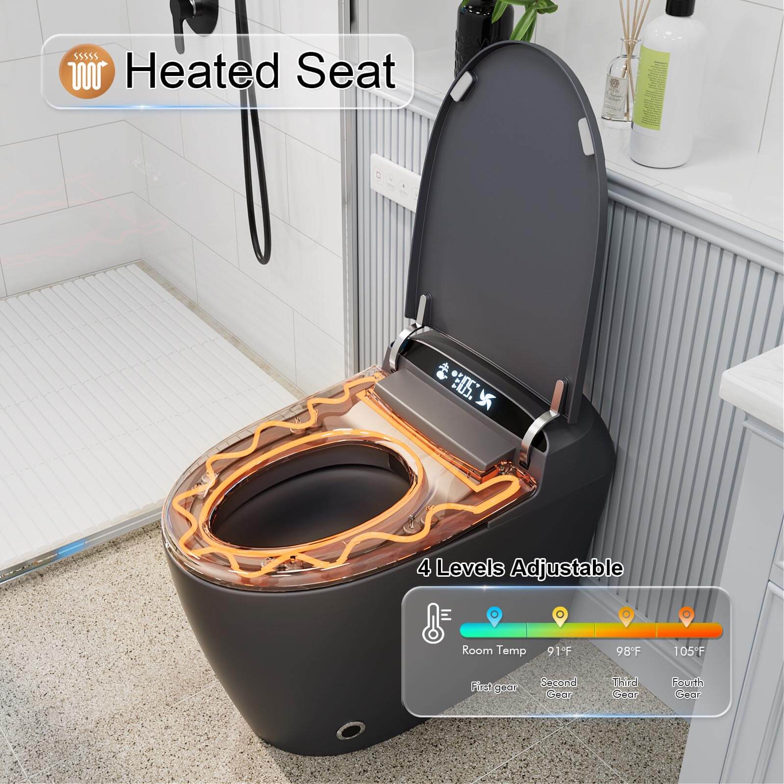 Giving Tree Smart Toilet with Hidden Water Tank, Elongated Bidet Toilet, Low Water Pressure Start, Heated Seat, Mobile Drying & Auto-Flush - Image 24