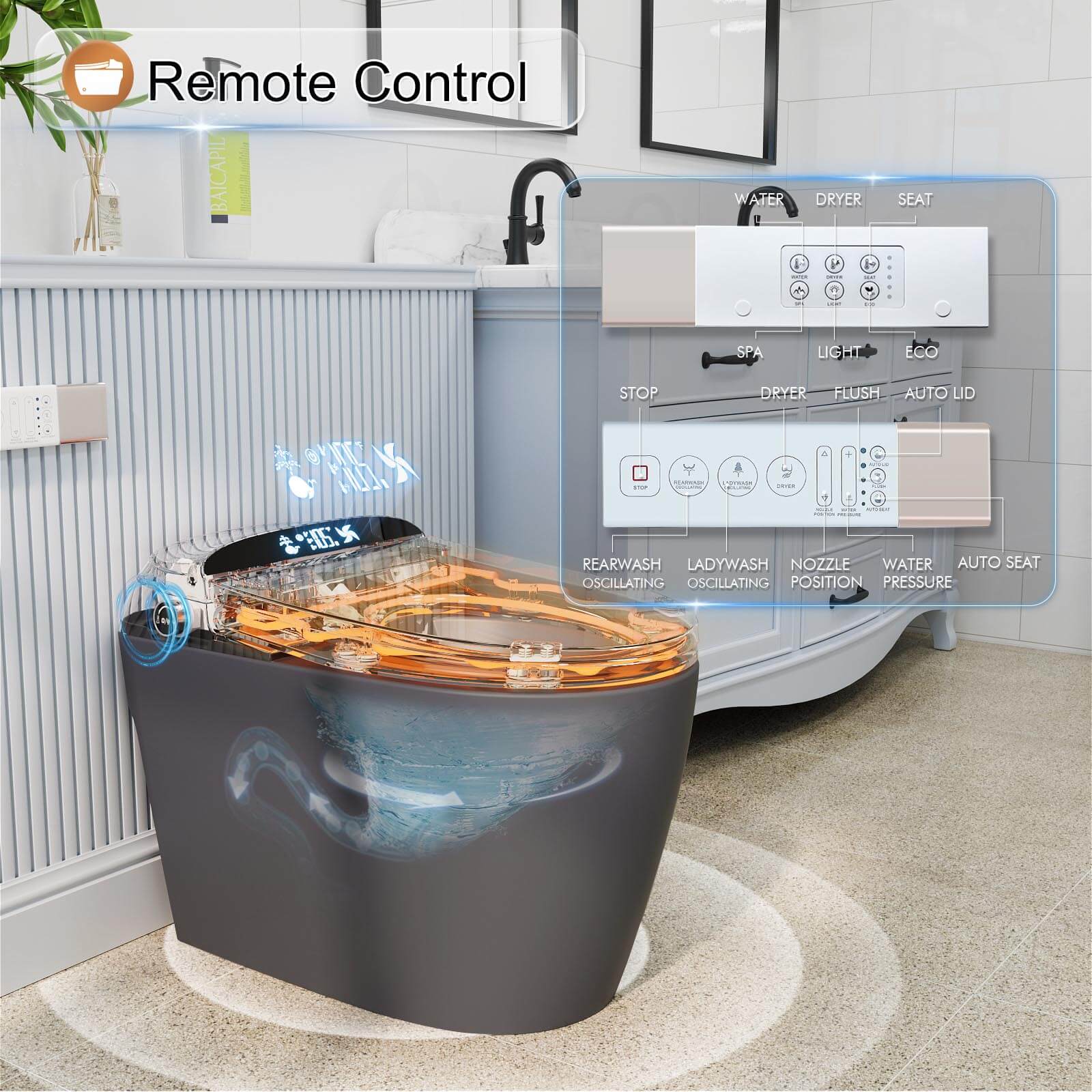 Giving Tree Smart Toilet with Hidden Water Tank, Elongated Bidet Toilet, Low Water Pressure Start, Heated Seat, Mobile Drying & Auto-Flush - Image 27