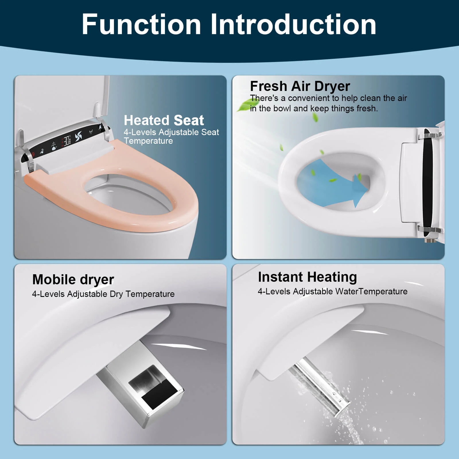 Giving Tree Smart Toilet with Hidden Water Tank, Elongated Bidet Toilet, Low Water Pressure Start, Heated Seat, Mobile Drying & Auto-Flush - Image 34