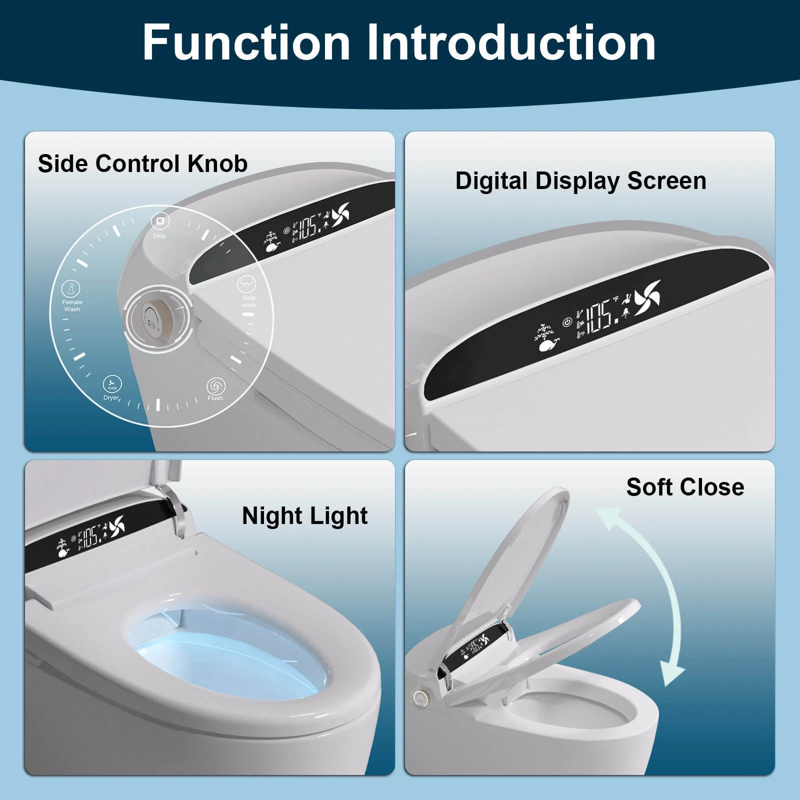 Giving Tree Smart Toilet with Hidden Water Tank, Elongated Bidet Toilet, Low Water Pressure Start, Heated Seat, Mobile Drying & Auto-Flush - Image 35