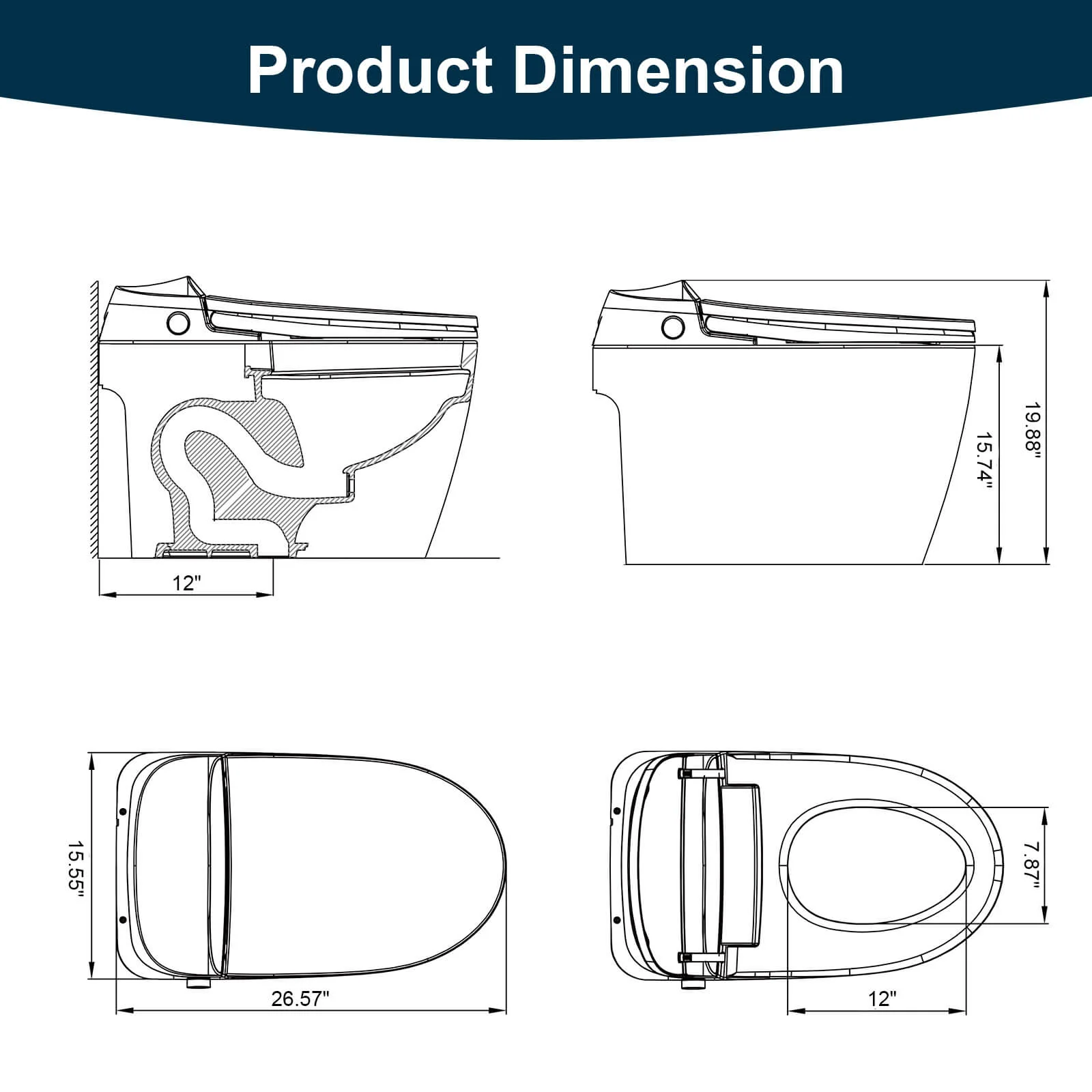 Giving Tree Smart Toilet with Hidden Water Tank, Elongated Bidet Toilet, Low Water Pressure Start, Heated Seat, Mobile Drying & Auto-Flush - Image 39