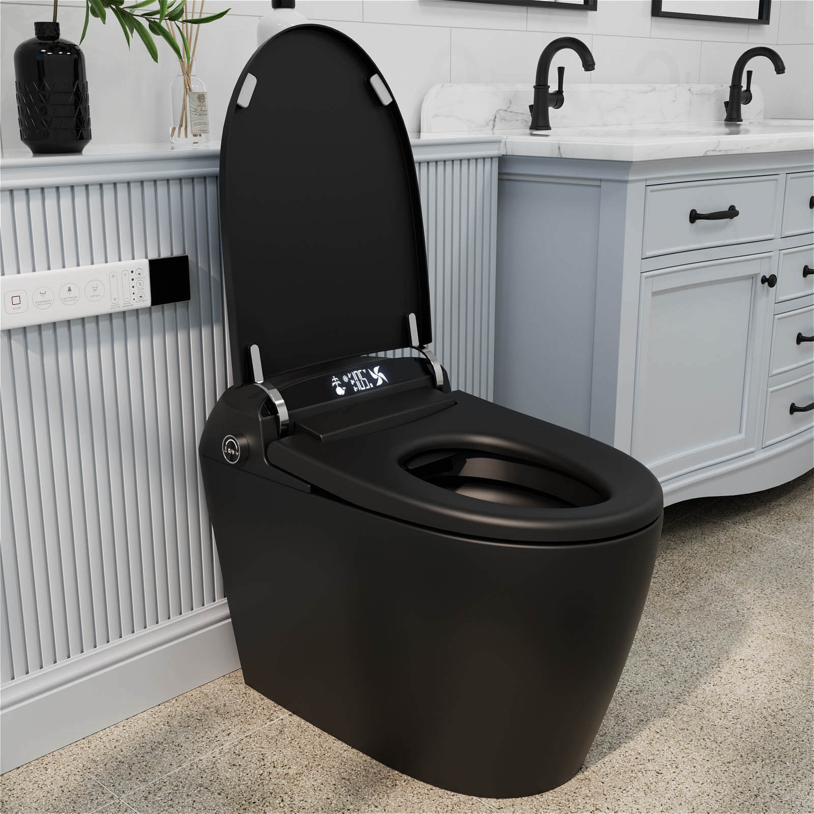 Giving Tree Smart Toilet with Hidden Water Tank, Elongated Bidet Toilet, Low Water Pressure Start, Heated Seat, Mobile Drying & Auto-Flush - Image 4