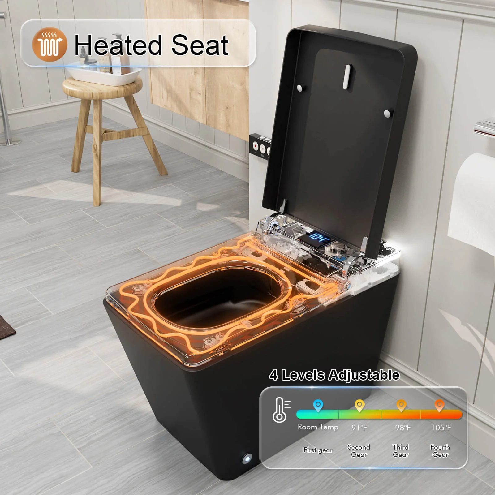 Giving Tree One-Piece Floor-Mounted Square Smart Toilet with Remote Control and Automatic Cover - Image 10