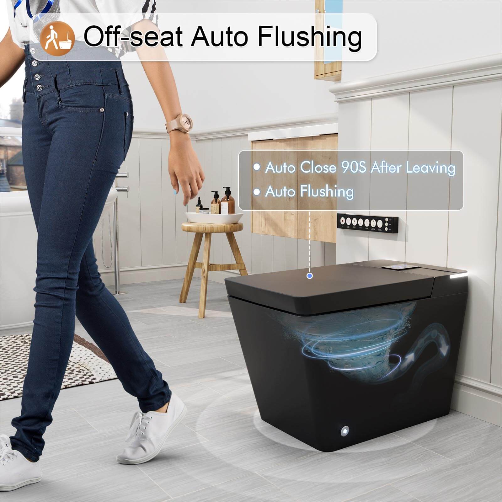 Giving Tree One-Piece Floor-Mounted Square Smart Toilet with Remote Control and Automatic Cover - Image 12
