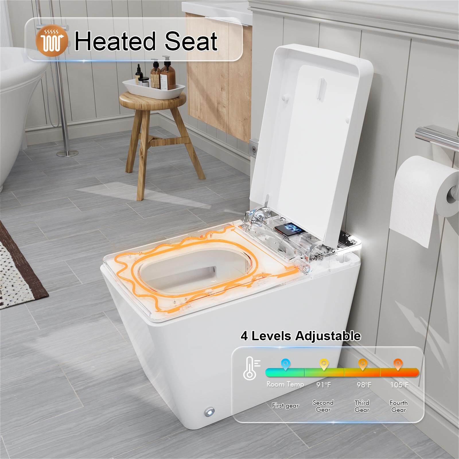 Giving Tree One-Piece Floor-Mounted Square Smart Toilet with Remote Control and Automatic Cover - Image 25