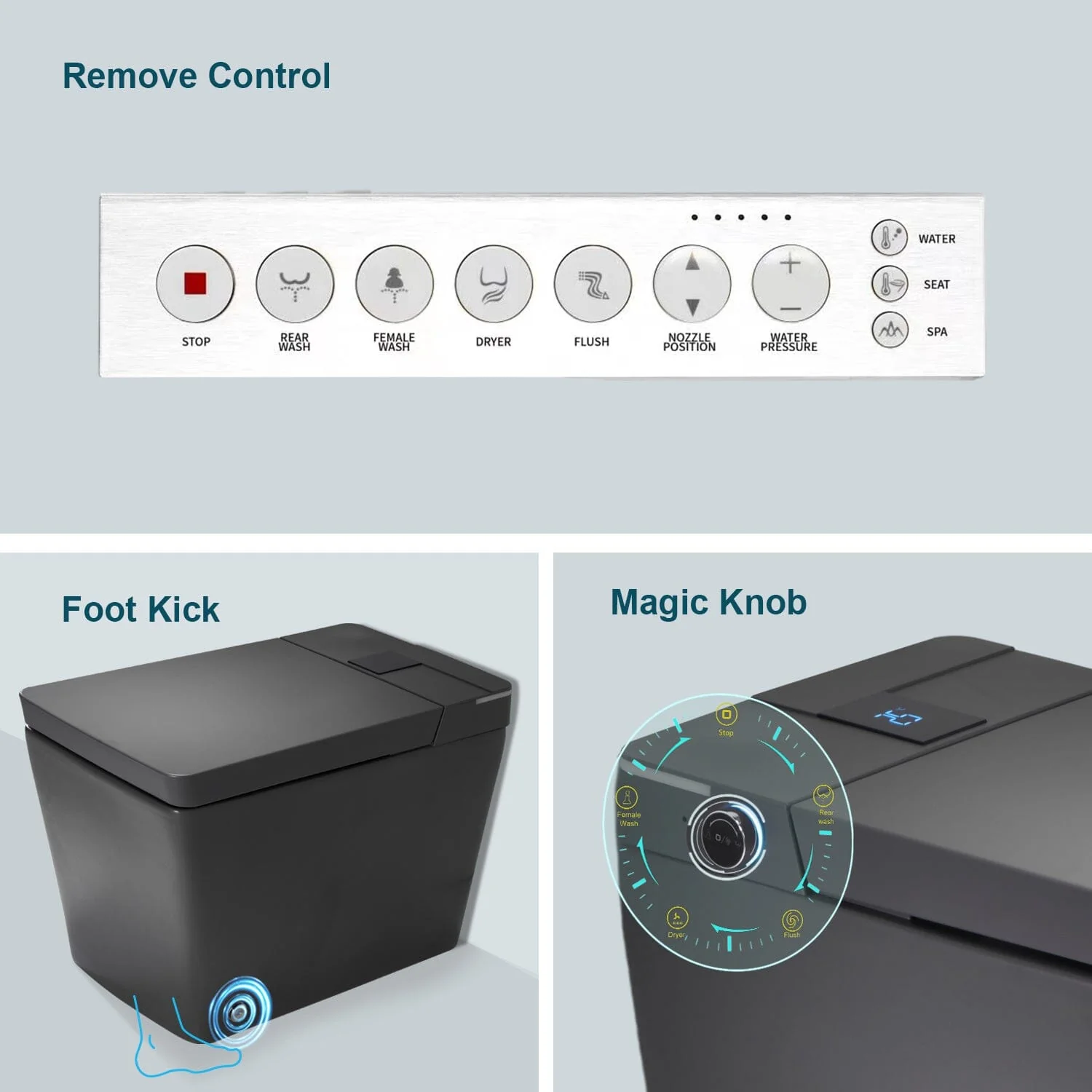 Giving Tree One-Piece Floor-Mounted Square Smart Toilet with Remote Control and Automatic Cover - Image 37