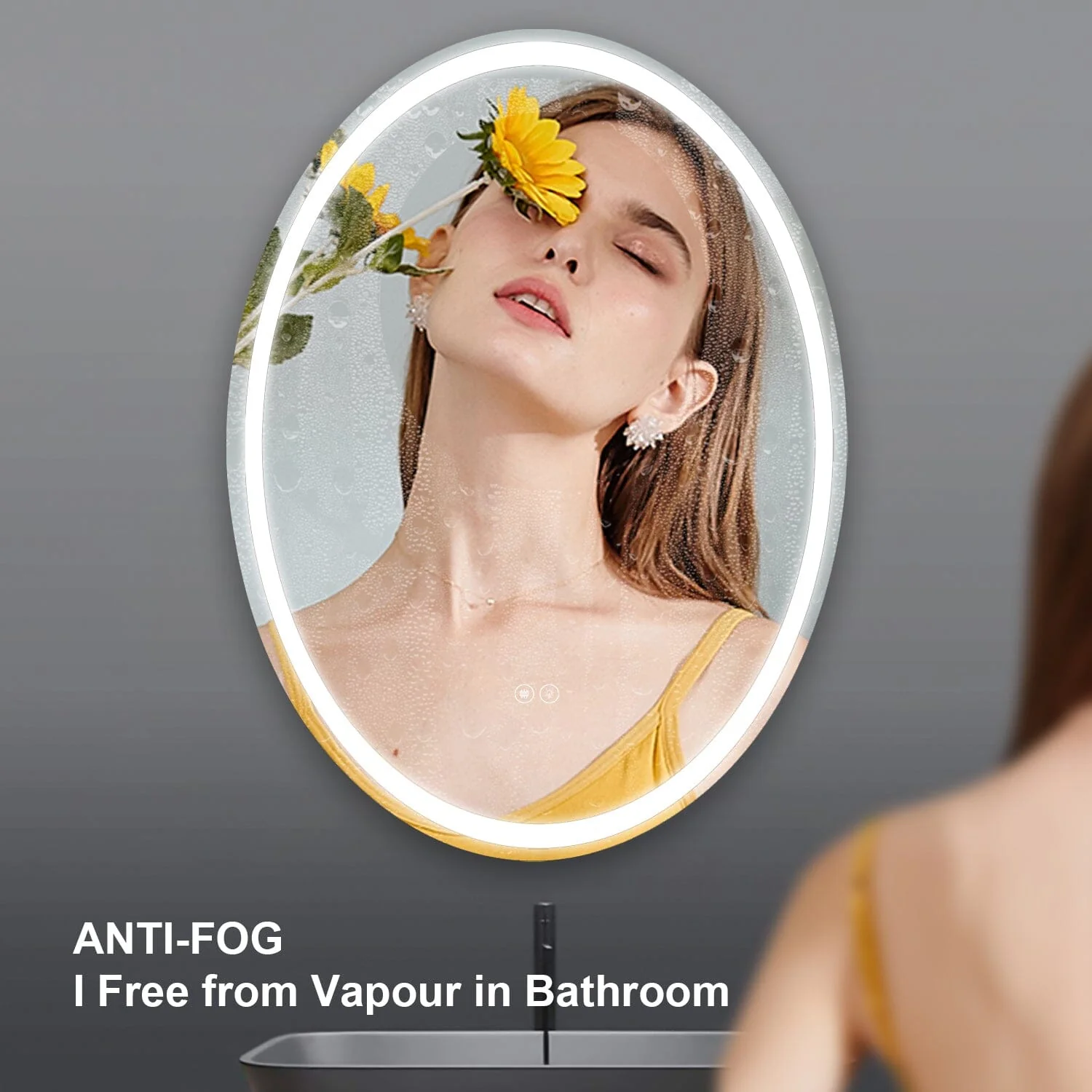 24 x 32 Inch Oval Wall-Mounted Bathroom Vanity Mirror LED Dimmable Anti-Fog - Image 8
