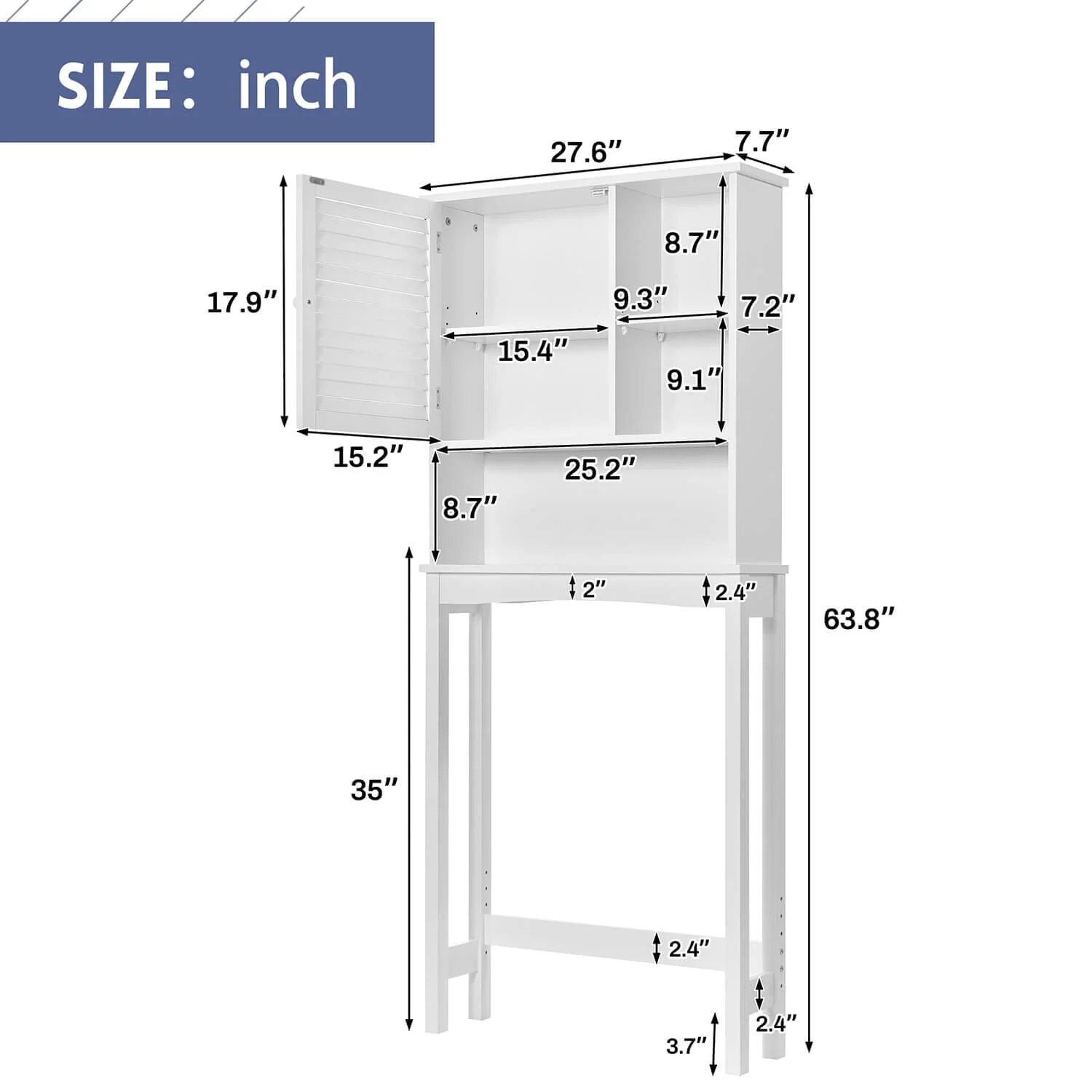 GIVING TREE Over The Toilet Storage Cabinet with Adjustable Shelf and Double Doors - Image 7