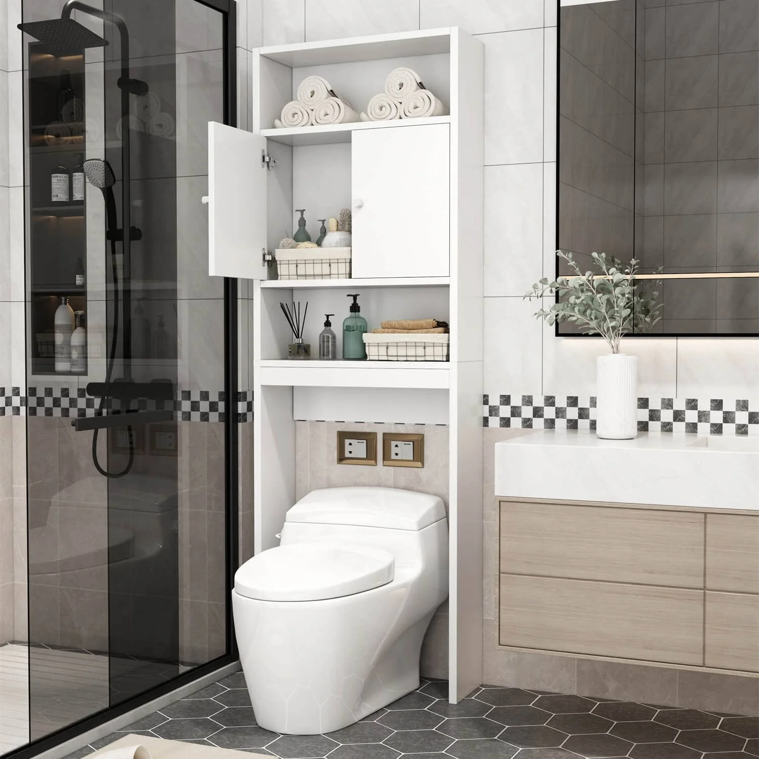 GIVING TREE Over The Toilet Storage Cabinet with Shelf and Double Doors - Image 10