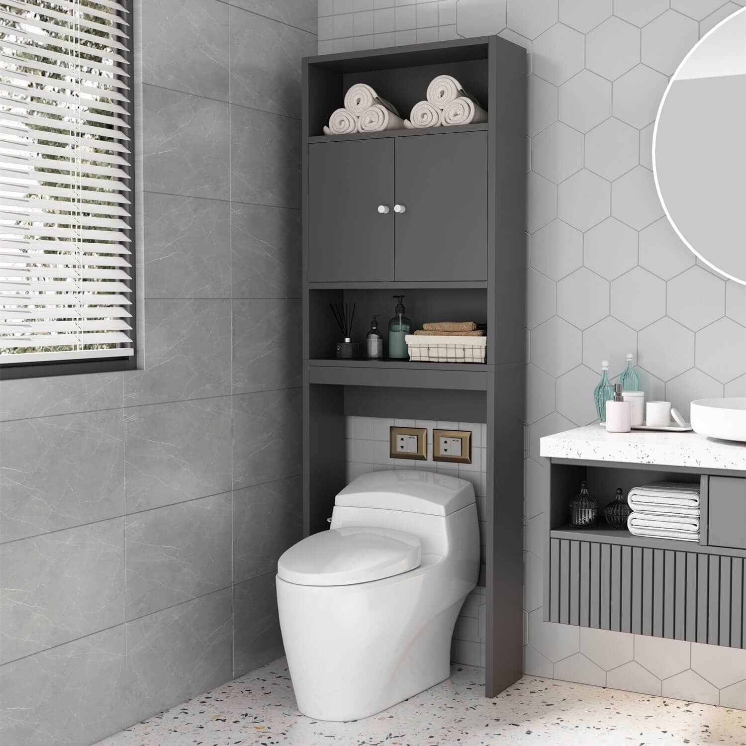 GIVING TREE Over The Toilet Storage Cabinet with Shelf and Double Doors - Image 14