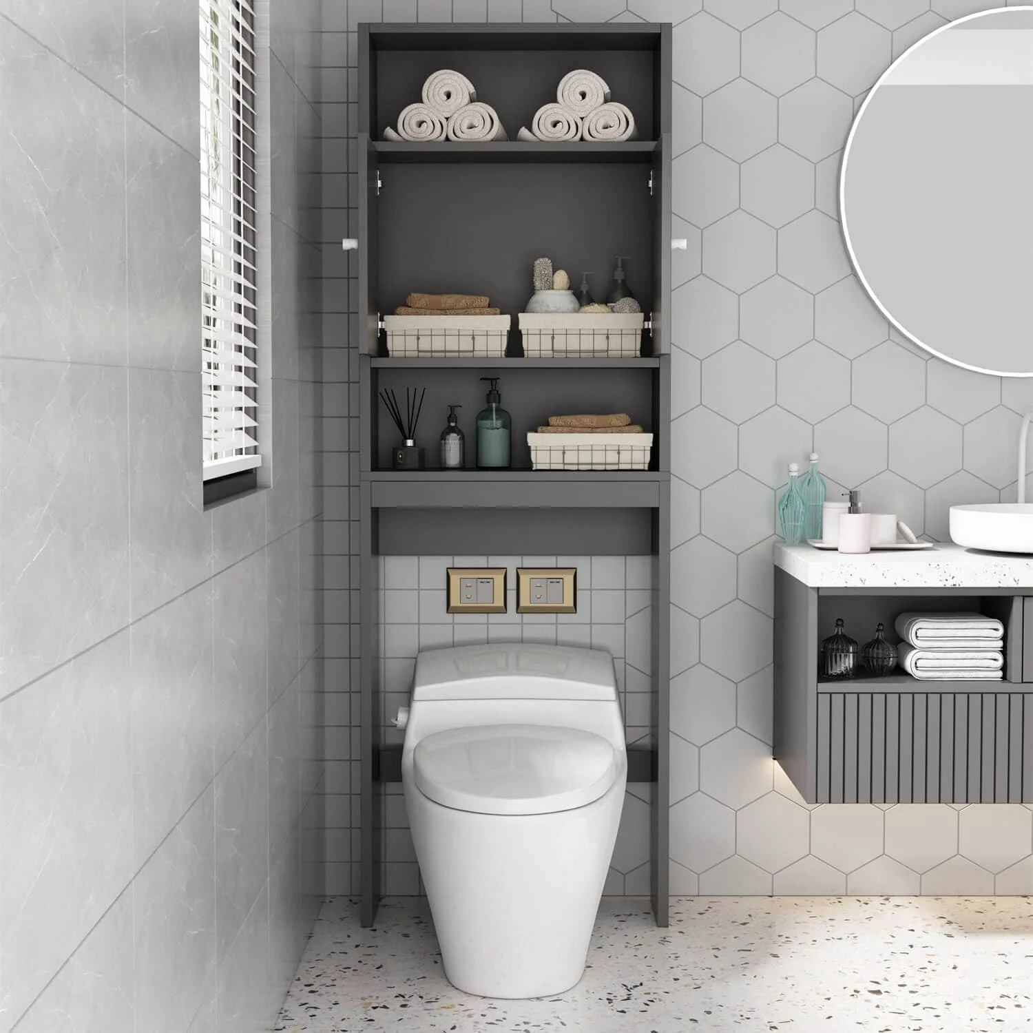 GIVING TREE Over The Toilet Storage Cabinet with Shelf and Double Doors - Image 15