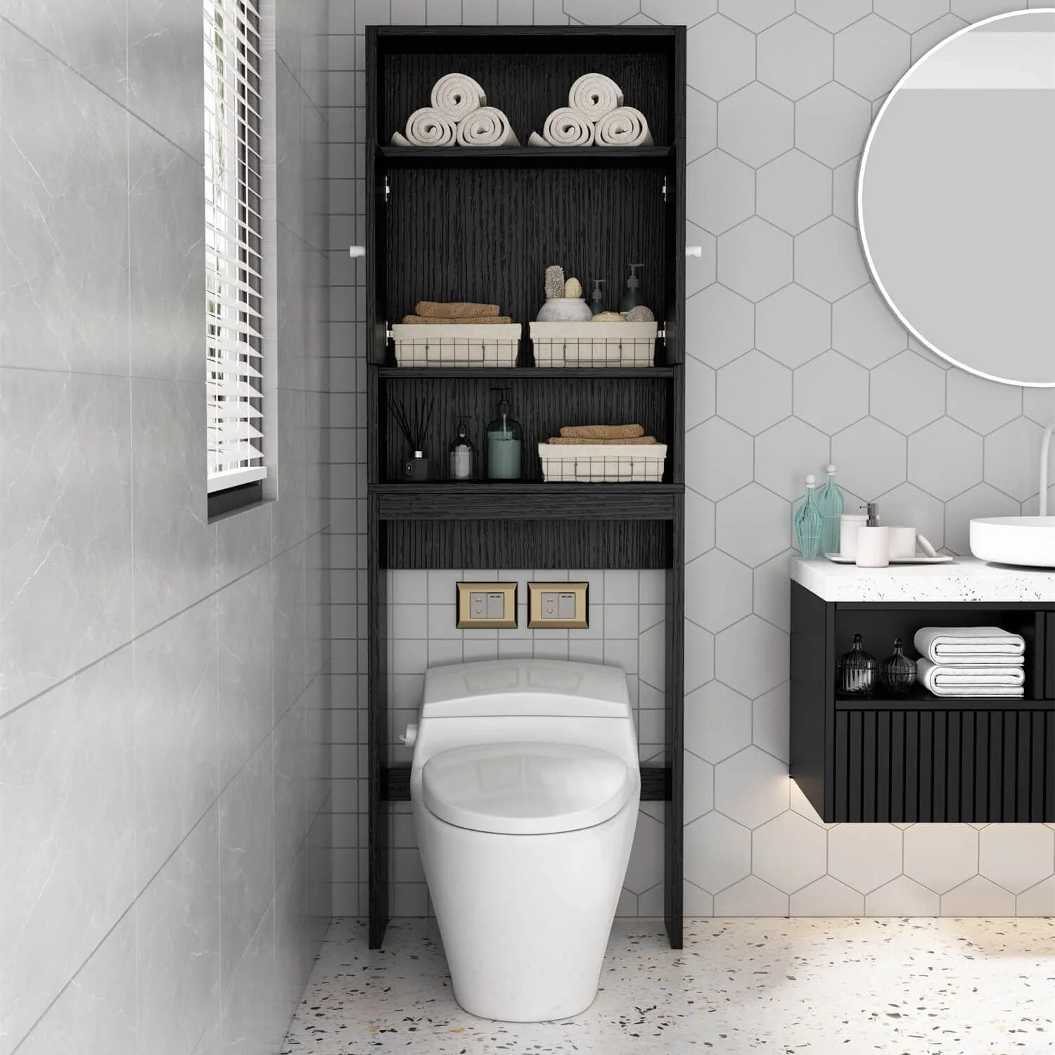 GIVING TREE Over The Toilet Storage Cabinet with Shelf and Double Doors - Image 2