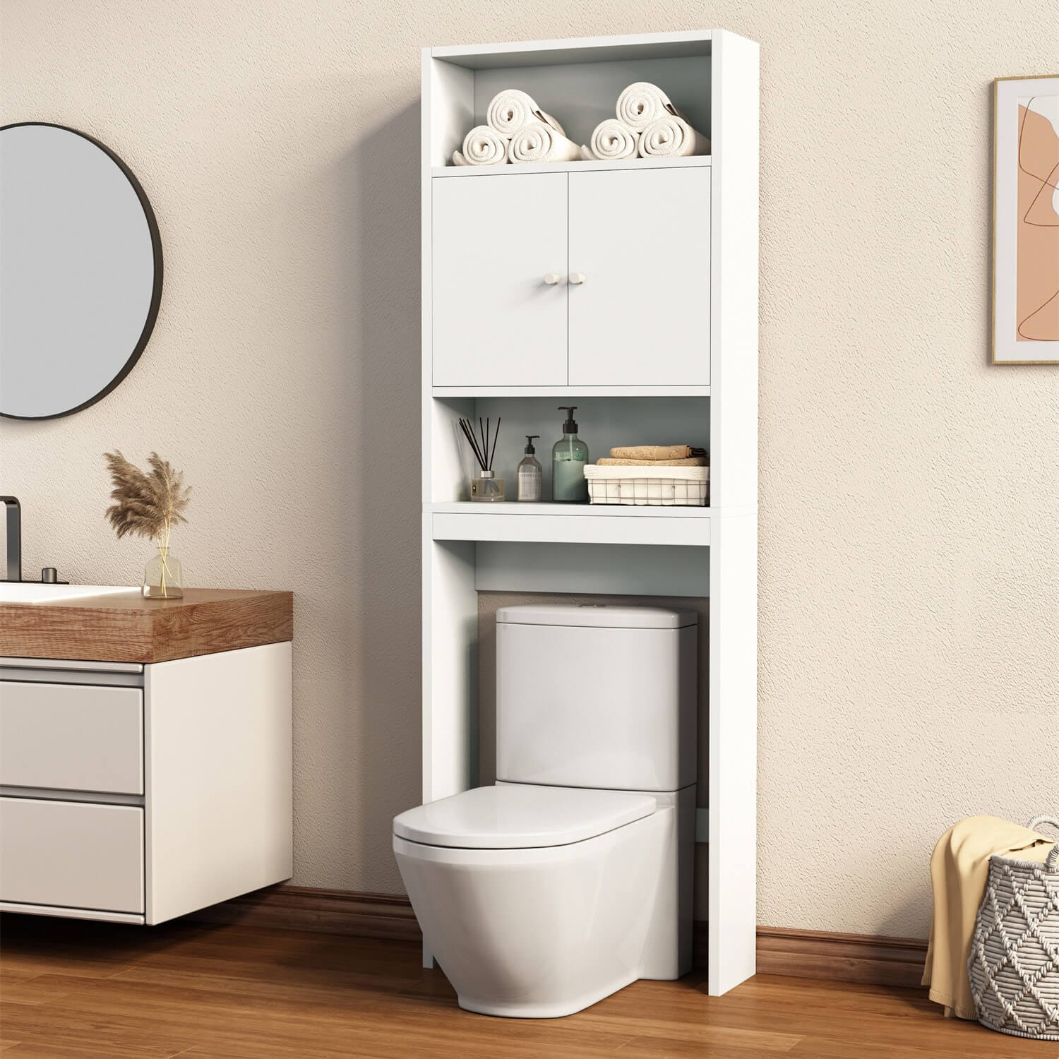 GIVING TREE Over The Toilet Storage Cabinet with Shelf and Double Doors - Image 8