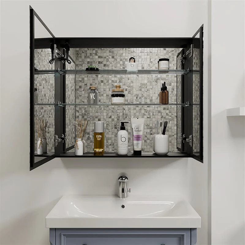 Rectangular Dimmable LED Lighted Medicine Cabinet with Mirror, Adjust Glass Shelves - Image 16