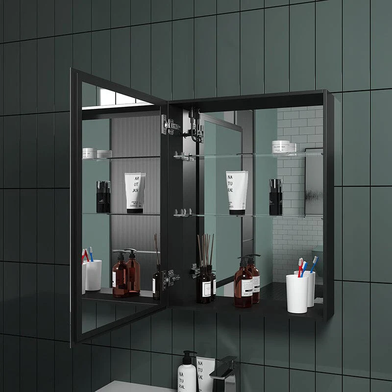 Rectangular Dimmable LED Lighted Medicine Cabinet with Mirror, Adjust Glass Shelves - Image 2