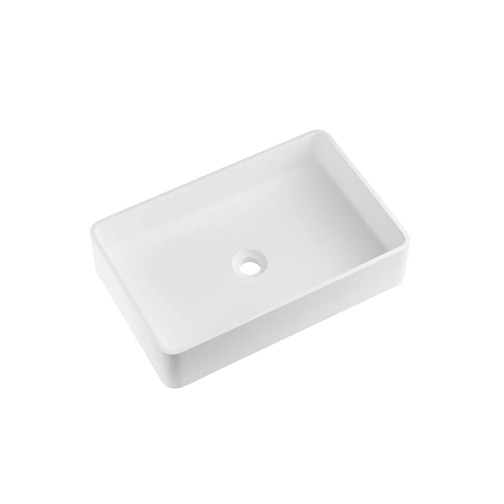 Rectangular Vessel 21" X 14" White Stone Resin Modern Above Counter Bathroom Vanity Sink - Image 6