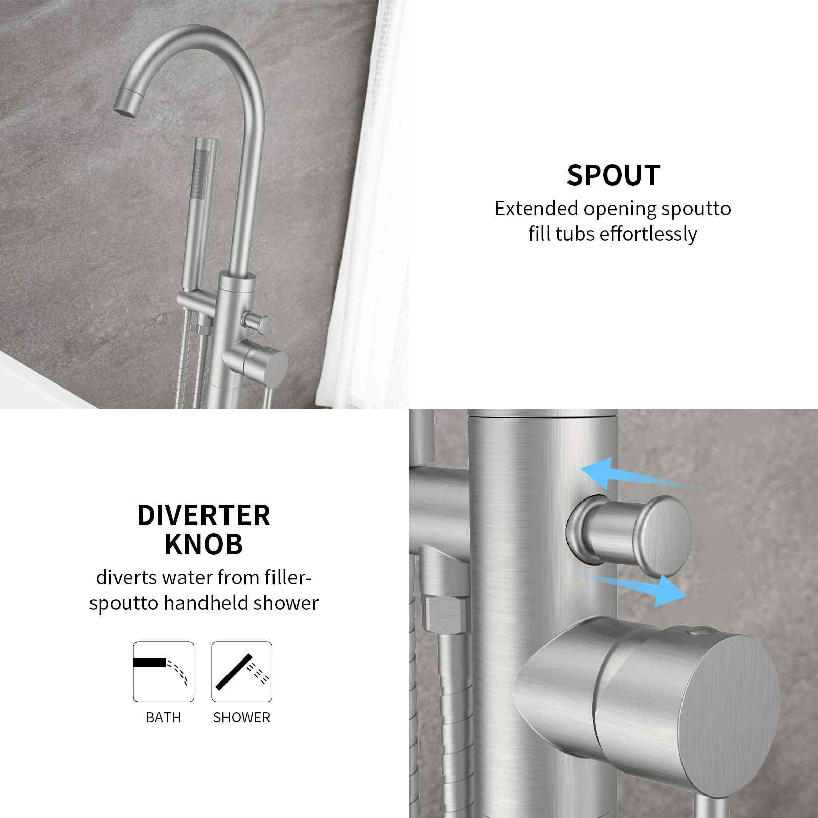 Retro Brass Single Handle Shower Freestanding Tub Filler Faucet, Floor Mounted & Bubble Former - Image 10