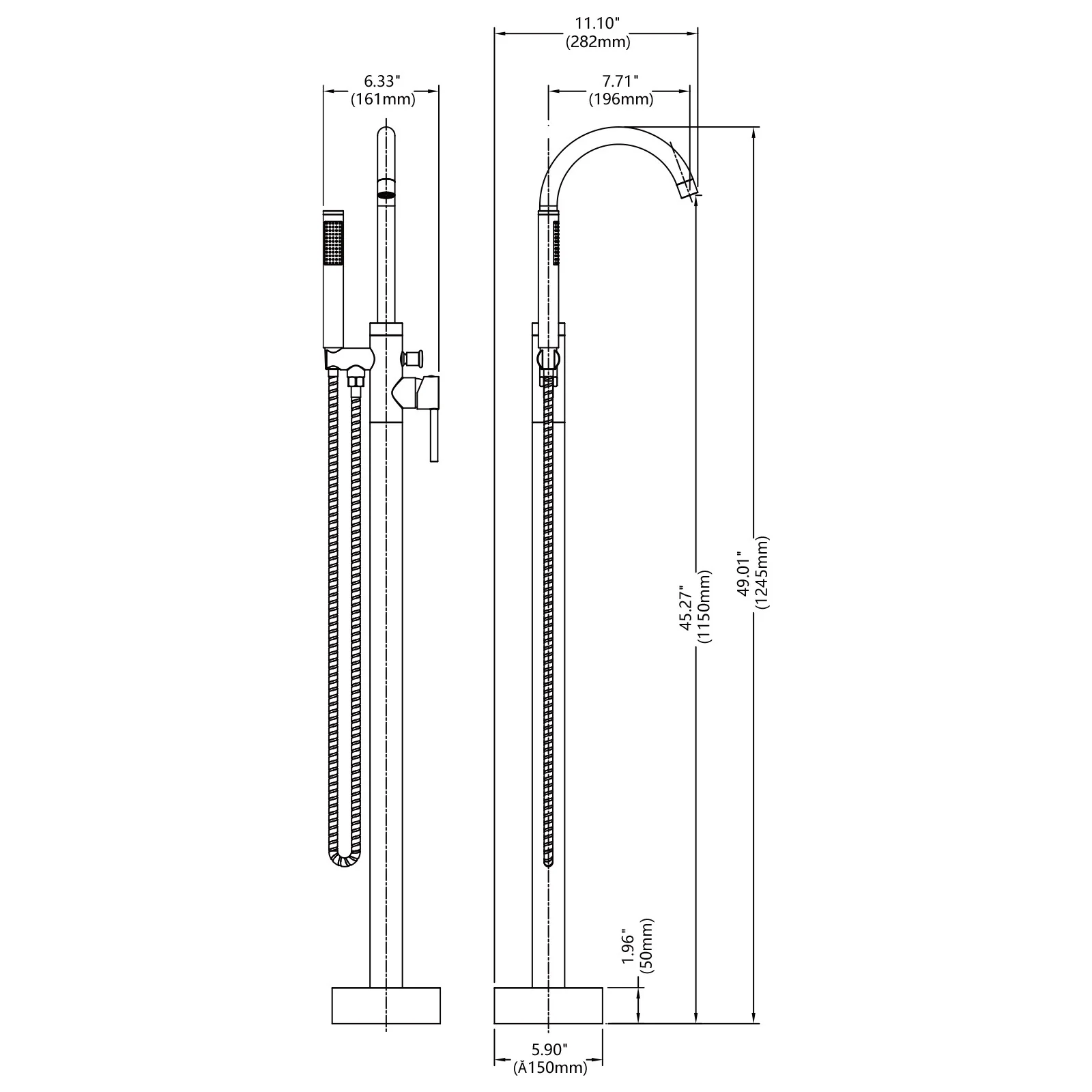 Retro Brass Single Handle Shower Freestanding Tub Filler Faucet, Floor Mounted & Bubble Former - Image 12