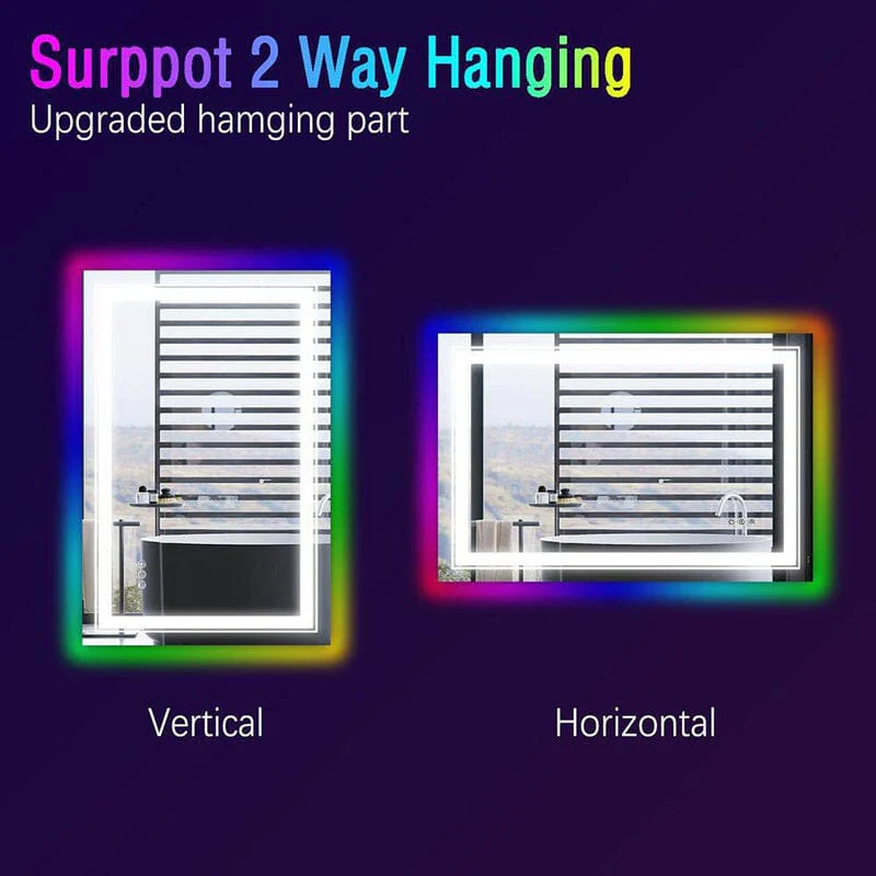 36“/48” RGB LED Light Bathroom Vanity Mirror Rectangular Frameless Anti Fog - Image 10