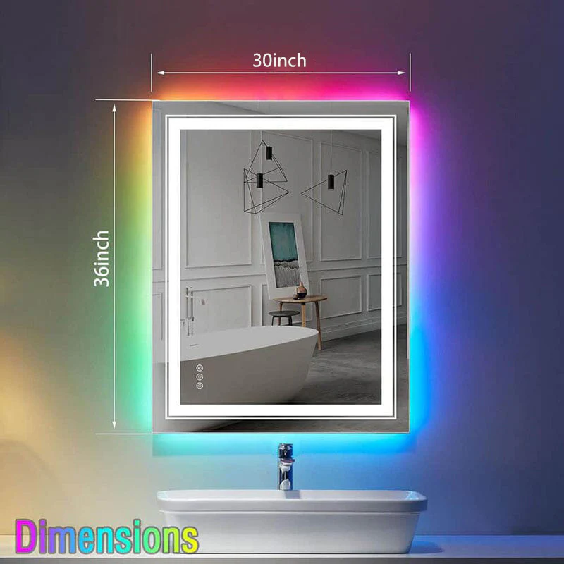 36“/48” RGB LED Light Bathroom Vanity Mirror Rectangular Frameless Anti Fog - Image 11
