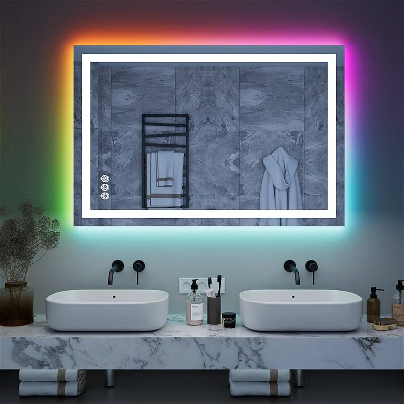 36“/48” RGB LED Light Bathroom Vanity Mirror Rectangular Frameless Anti Fog - Image 12