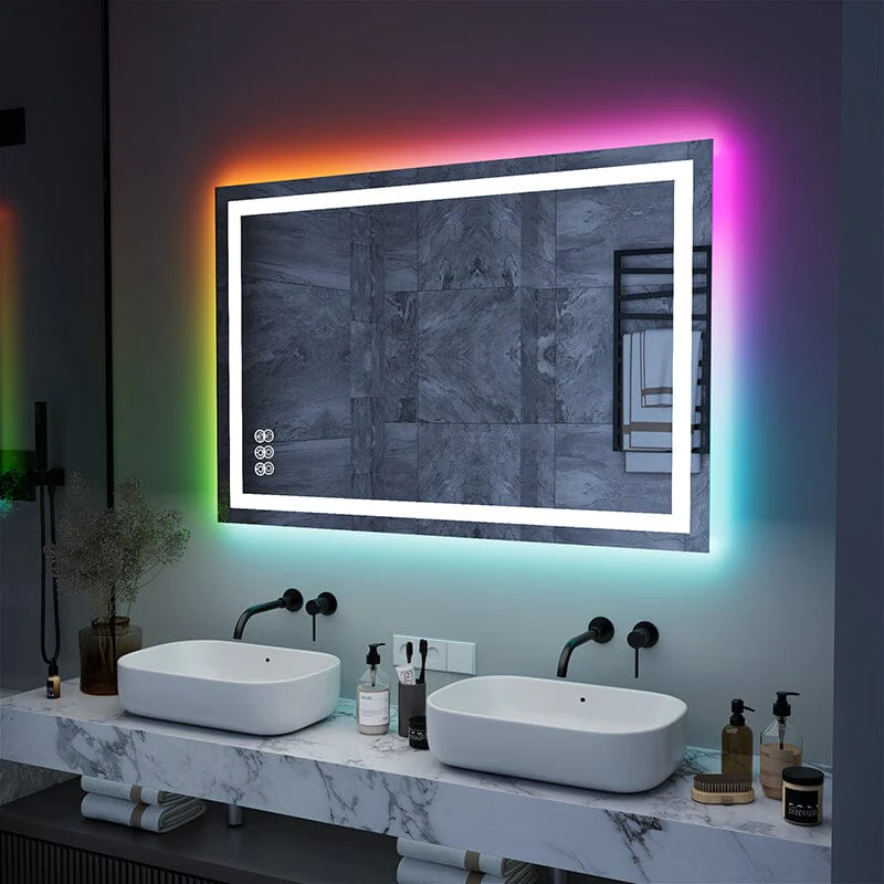 36“/48” RGB LED Light Bathroom Vanity Mirror Rectangular Frameless Anti Fog - Image 13