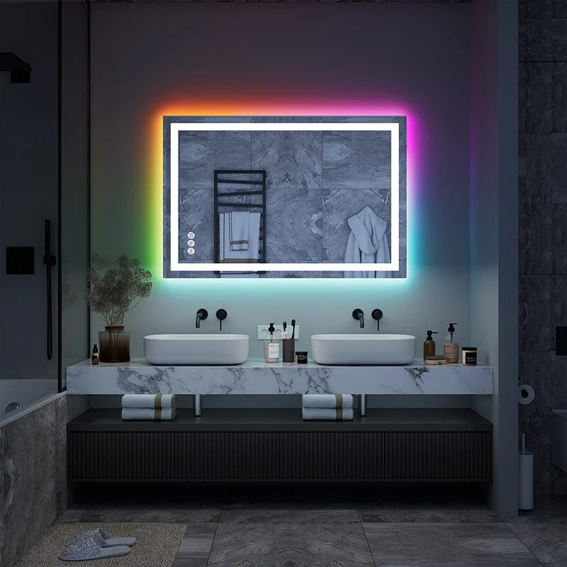 36“/48” RGB LED Light Bathroom Vanity Mirror Rectangular Frameless Anti Fog - Image 14
