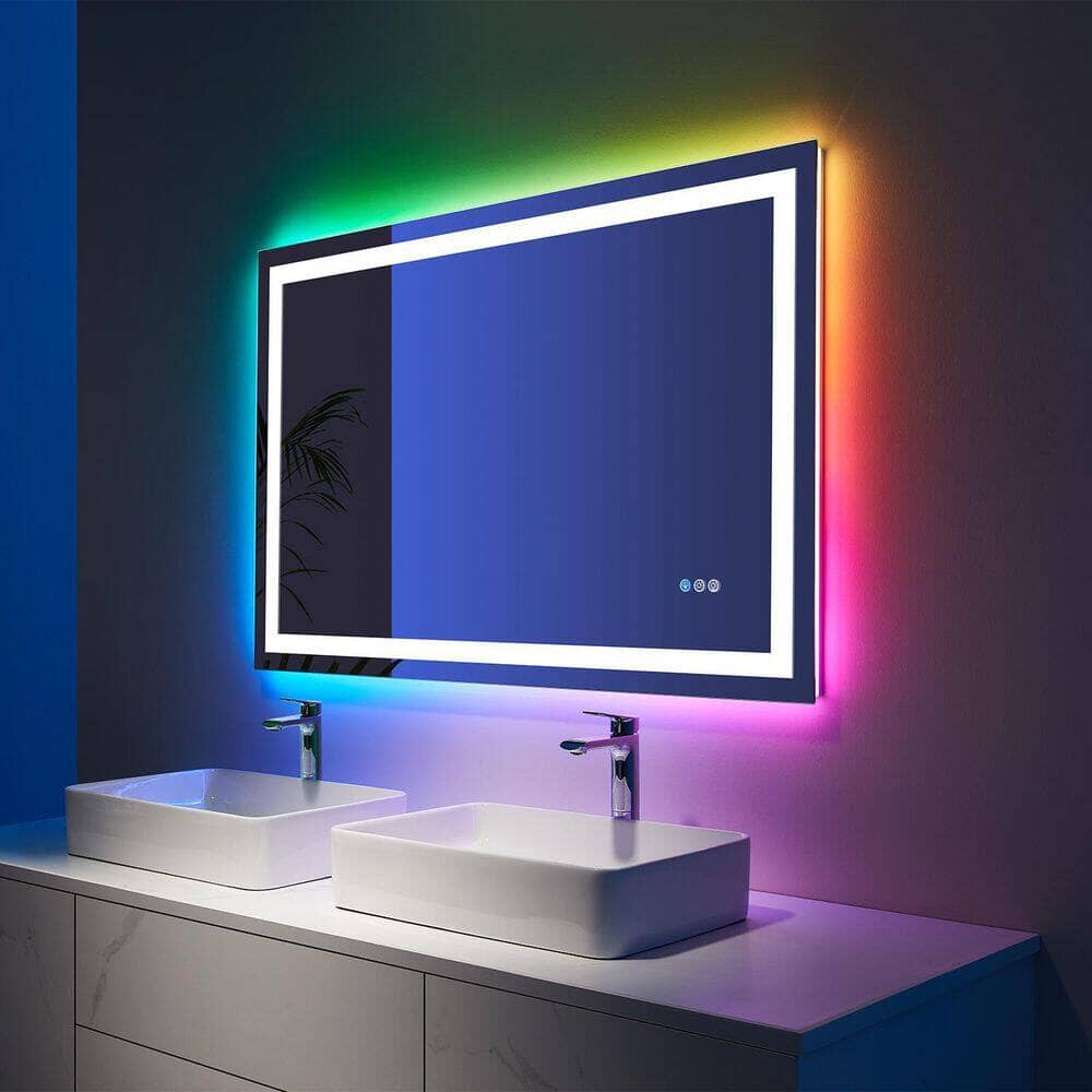 36“/48” RGB LED Light Bathroom Vanity Mirror Rectangular Frameless Anti Fog - Image 15