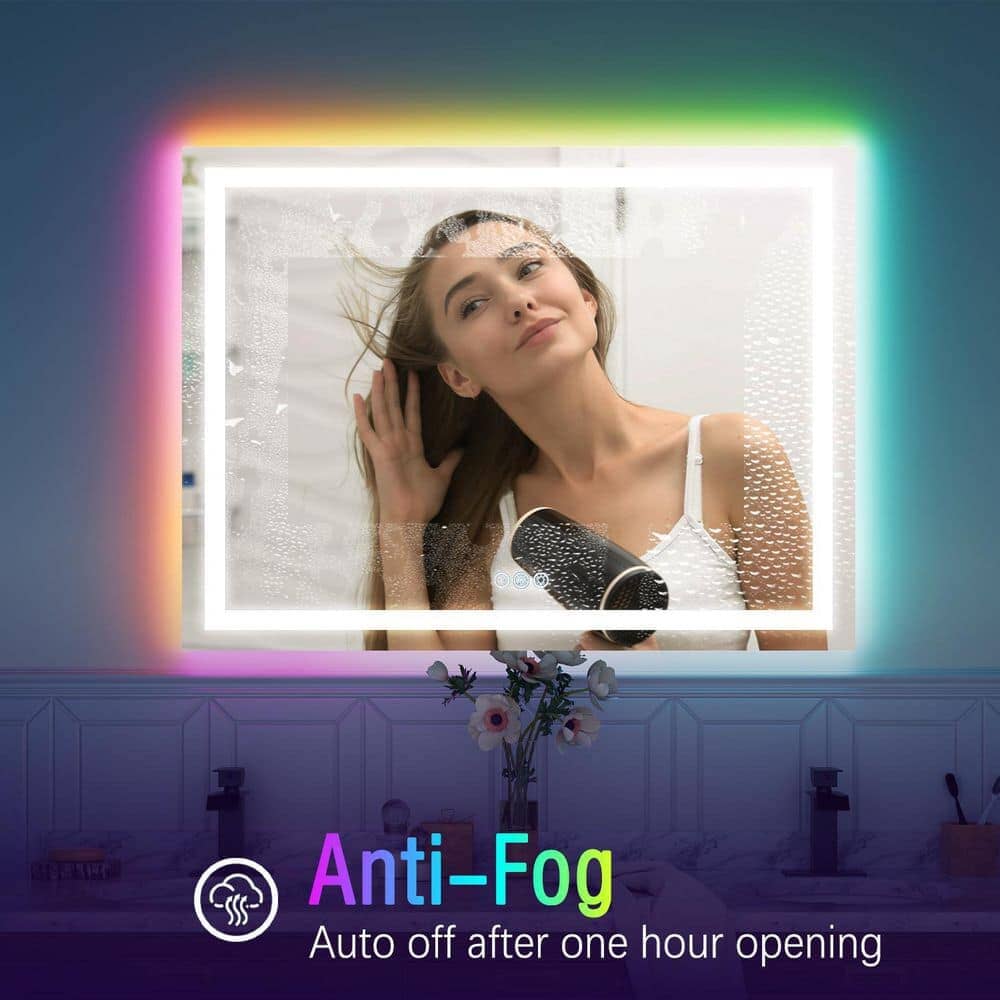 36“/48” RGB LED Light Bathroom Vanity Mirror Rectangular Frameless Anti Fog - Image 19