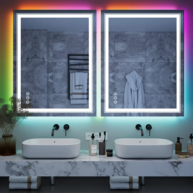 36“/48” RGB LED Light Bathroom Vanity Mirror Rectangular Frameless Anti Fog - Image 2