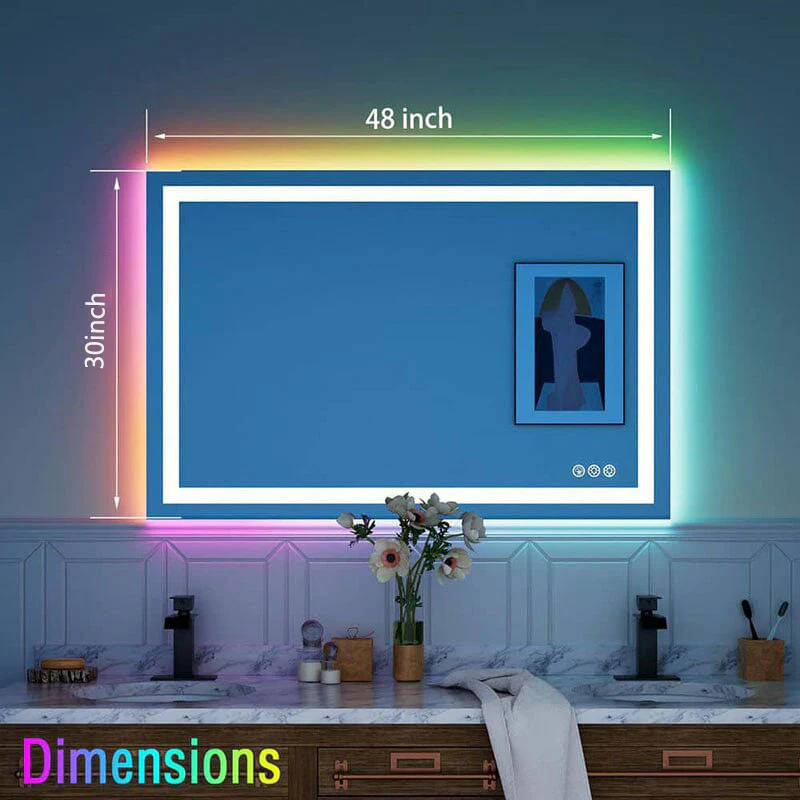36“/48” RGB LED Light Bathroom Vanity Mirror Rectangular Frameless Anti Fog - Image 21